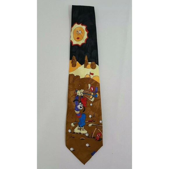 Mens Designer Necktie Goofy Golfing Disney Mickey Unlimited Work Office Party - Picture 8 of 13